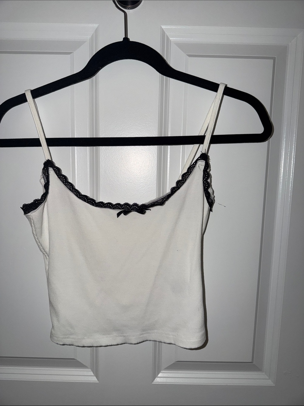 SHEIN Cream Cami with Black Lace Trim